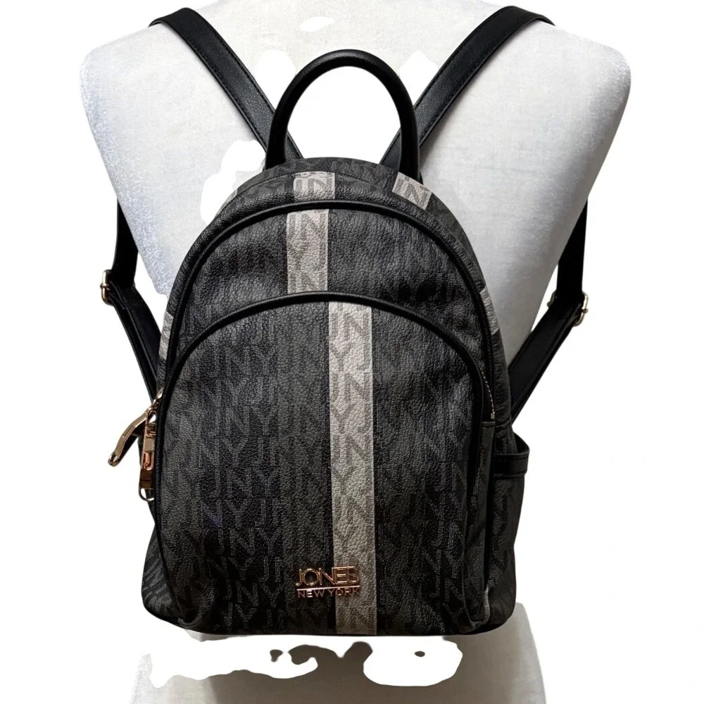 Jones New York Grey Monogram Mini Backpack Gold Hardware Women's Small